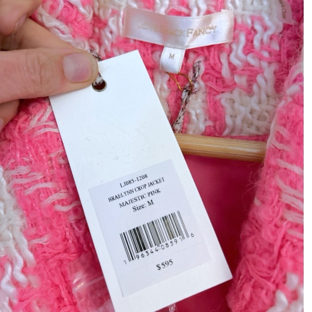 LoveShackFancy Braelynn Crop Wool Tweed Jacket in Majestic Pink, Size Medium NWT - Picture 12 of 15